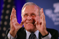 Former Secretary of Defense Don Rumsfeld speaks during his book tour for the Heritage Foundation