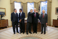 The five living presidents visit the Oval Office. Jan 7, 2009. 