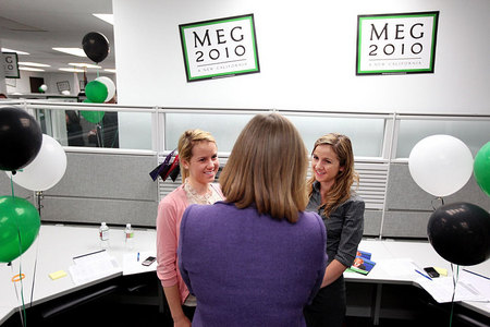 Meg Whitman greets campaign volunteers during her run for governor of California in 2010. 