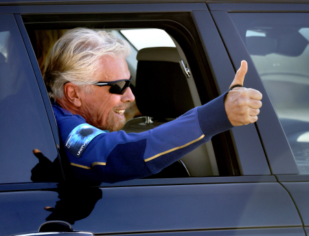Sir Richard Branson before the first Virgin Galactic space flight at the Spaceport, New Mexico. 