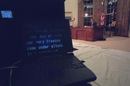 President George W. Bush prepares his national address the nation inside the Oval Office about the terrorist attack on America, 