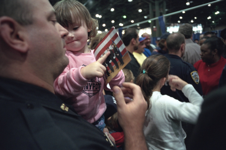 Family members of the missing gather inside the Jacob J. Javitts Convention Center  in New York City. Friday, Sept. 14, 2001